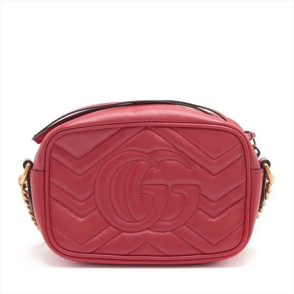 Sold✅Gucci GG Marmont Leather Chain Shoulder Bag Red 448065 - Picture 2 of 9